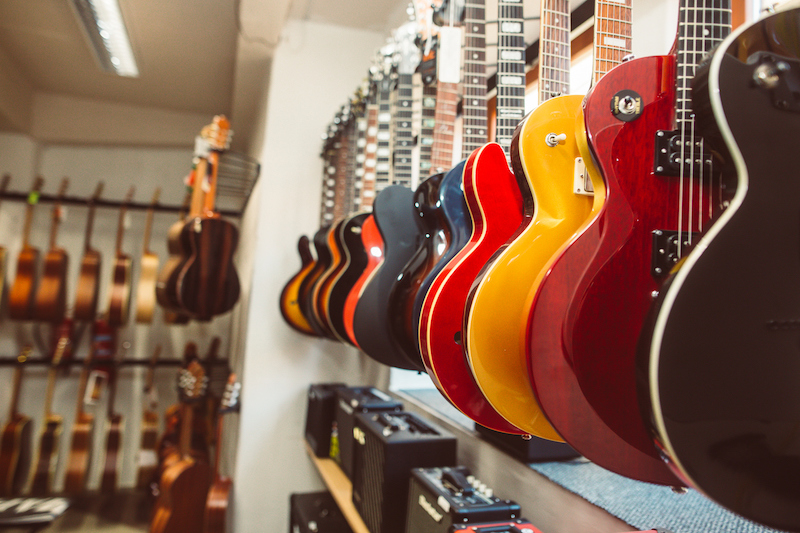 Guitars hanging on the wall
